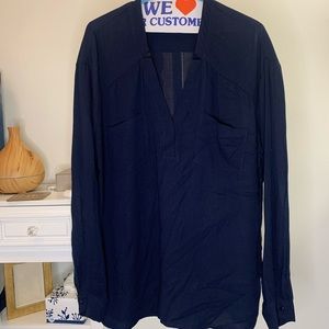 Navy Blue V-Neck Long-Sleeve Lightweight Top